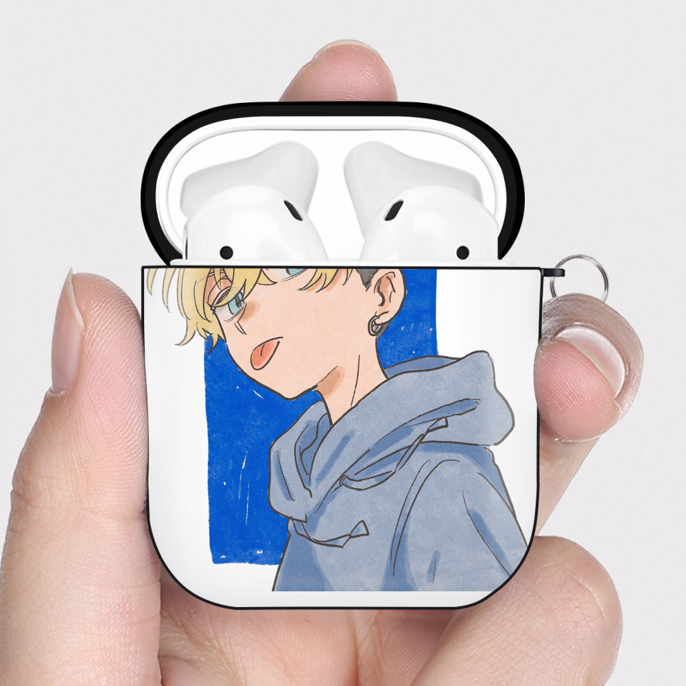 （画像用） 東京リベンジャーズ Tokyo Revengers AirPods 第2世代保護ケース ハードシェル ブラック 耐衝撃・防指紋・カラビナ付き