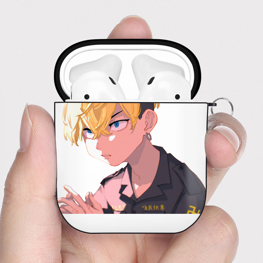 （画像用） 東京リベンジャーズ Tokyo Revengers AirPods 第2世代保護ケース ハードシェル ブラック 耐衝撃・防指紋・カラビナ付き