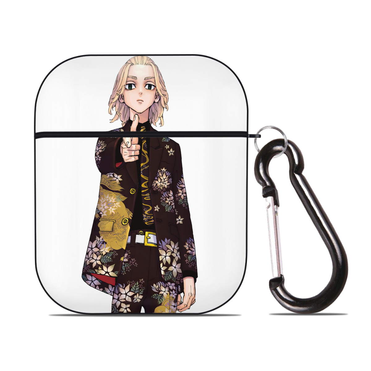 （画像用） 東京リベンジャーズ Tokyo Revengers AirPods 第2世代保護ケース ハードシェル ブラック 耐衝撃・防指紋・カラビナ付き