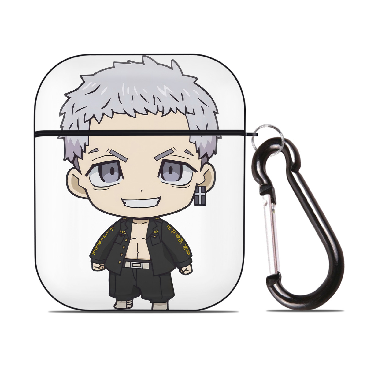 （画像用） 東京リベンジャーズ Tokyo Revengers AirPods 第2世代保護ケース ハードシェル ブラック 耐衝撃・防指紋・カラビナ付き