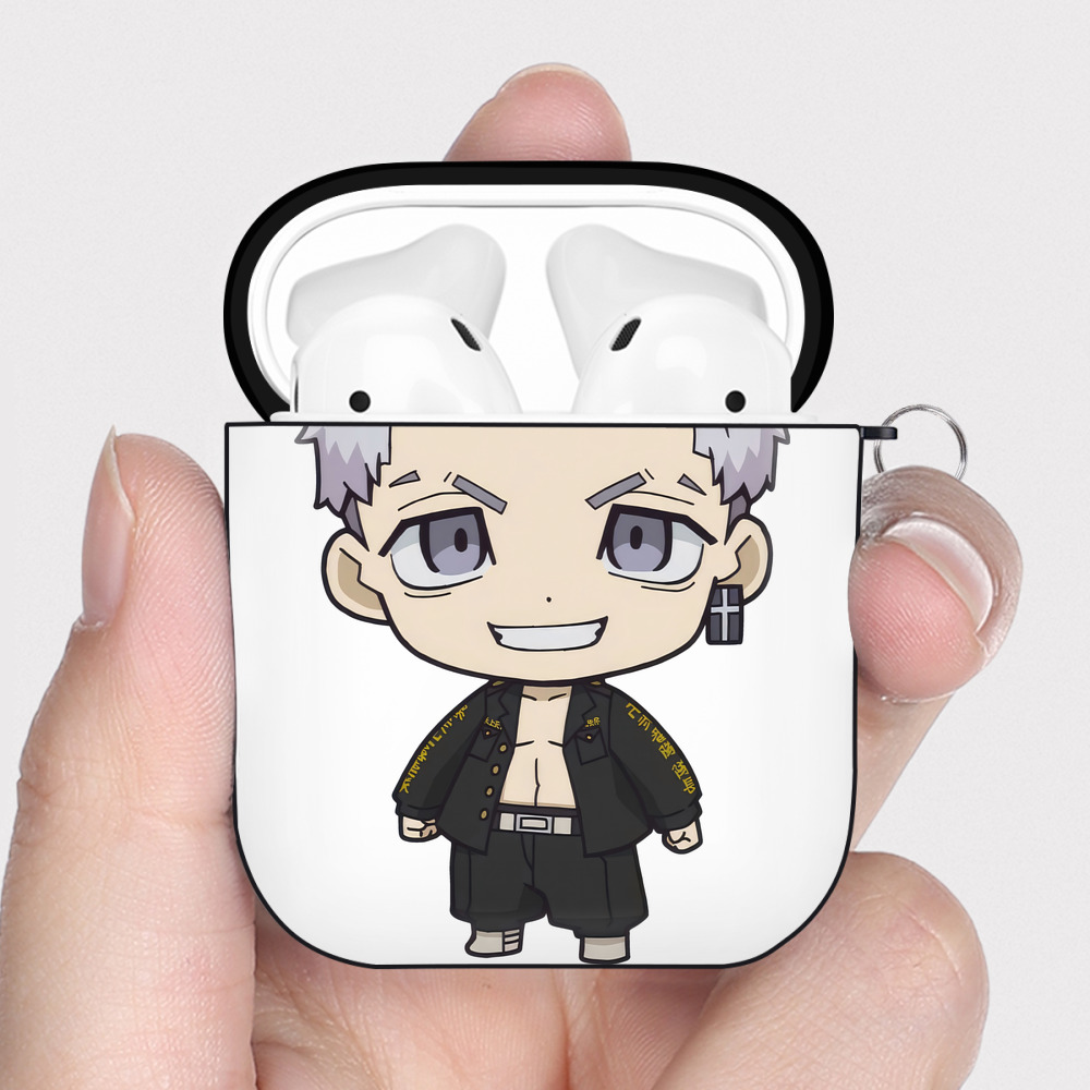 （画像用） 東京リベンジャーズ Tokyo Revengers AirPods 第2世代保護ケース ハードシェル ブラック 耐衝撃・防指紋・カラビナ付き