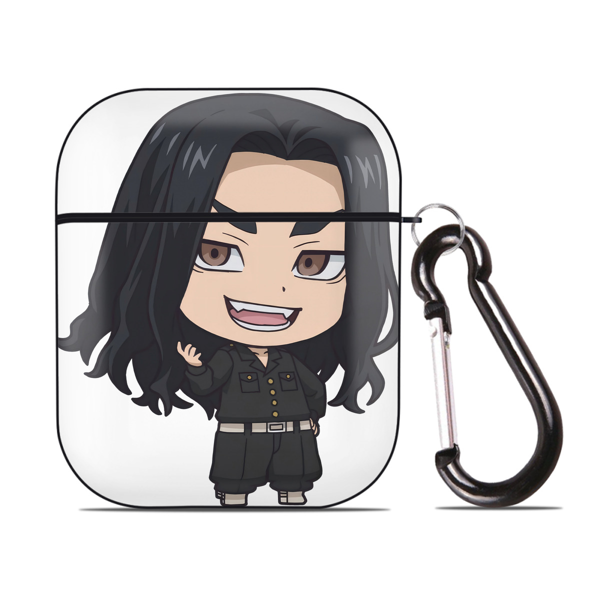 （画像用） 東京リベンジャーズ Tokyo Revengers AirPods 第2世代保護ケース ハードシェル ブラック 耐衝撃・防指紋・カラビナ付き