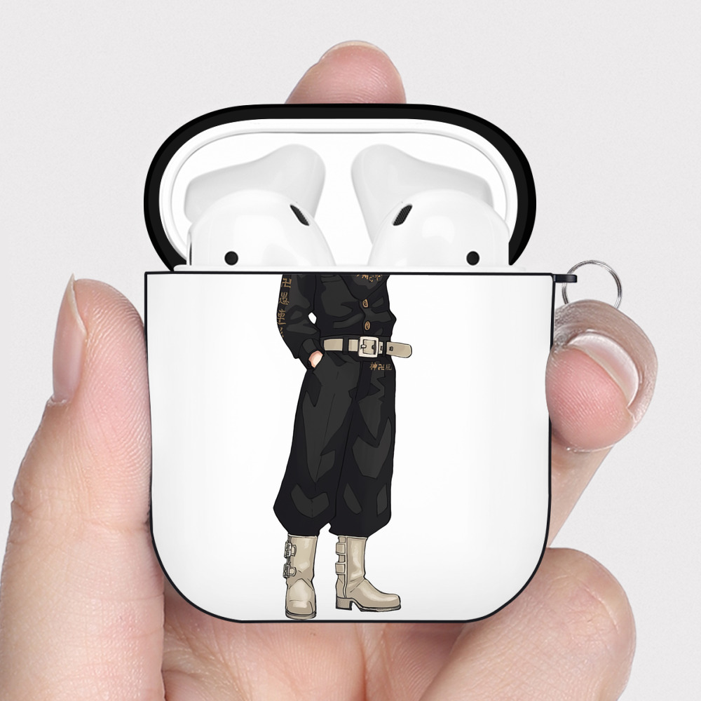 （画像用） 東京リベンジャーズ Tokyo Revengers AirPods 第2世代保護ケース ハードシェル ブラック 耐衝撃・防指紋・カラビナ付き