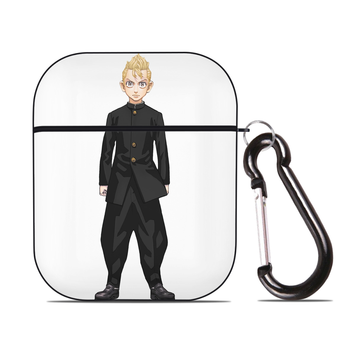 （画像用） 東京リベンジャーズ Tokyo Revengers AirPods 第2世代保護ケース ハードシェル ブラック 耐衝撃・防指紋・カラビナ付き