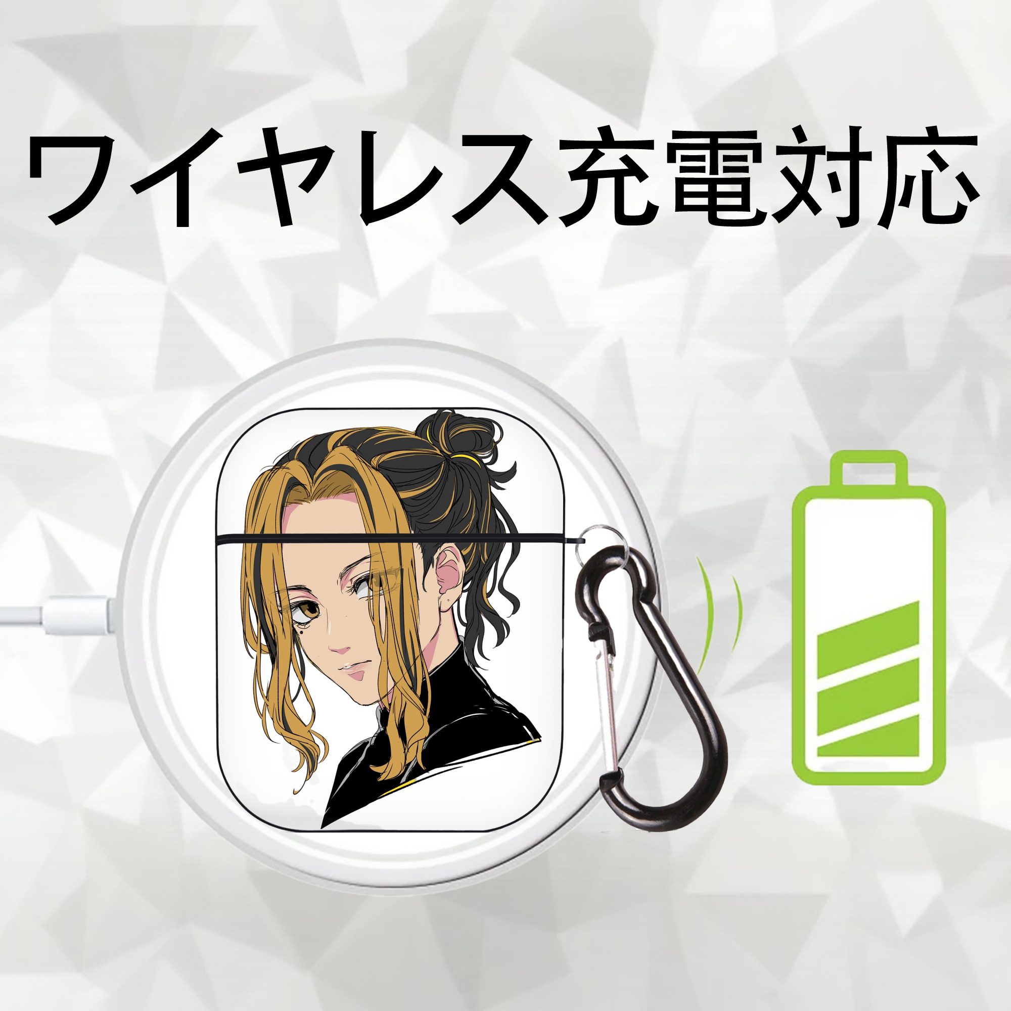 東京リベンジャーズ Tokyo Revengers AirPods 第2世代保護ケース ハードシェル ブラック 耐衝撃・防指紋・カラビナ付き