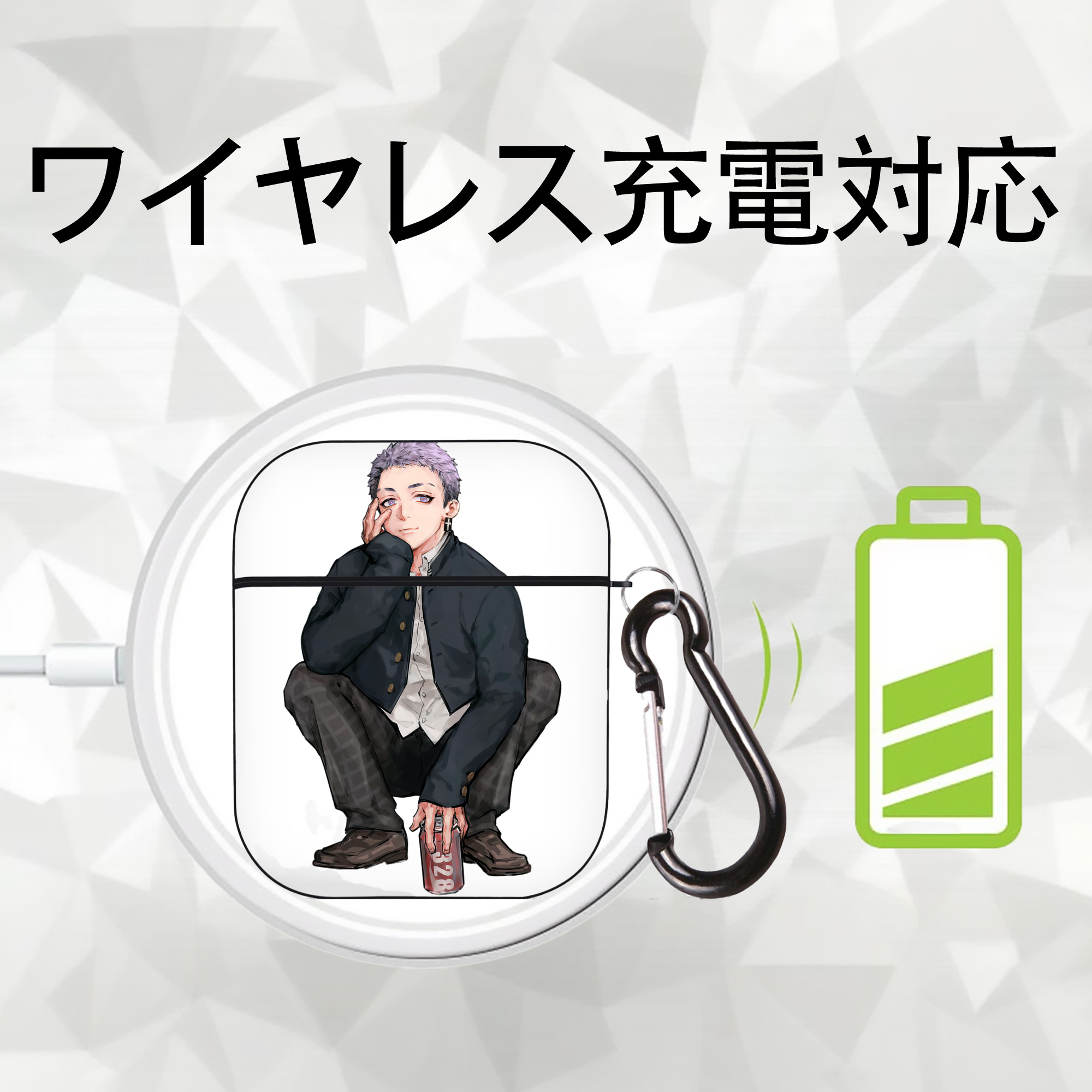 東京リベンジャーズ Tokyo Revengers AirPods 第2世代保護ケース ハードシェル ブラック 耐衝撃・防指紋・カラビナ付き
