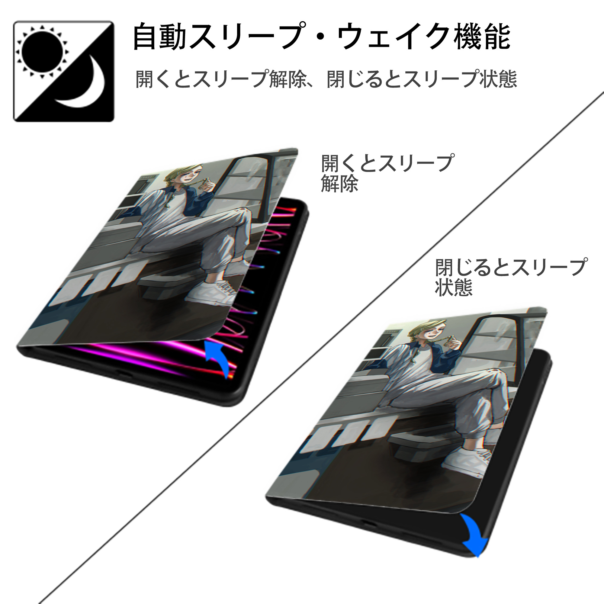 東京リベンジャーズ Tokyo Revengers IPad ケース ブック型 PUレザー TPU 耐衝撃 軽量 薄型 ペン収納なし 全面保護 IPad 各モデル対応