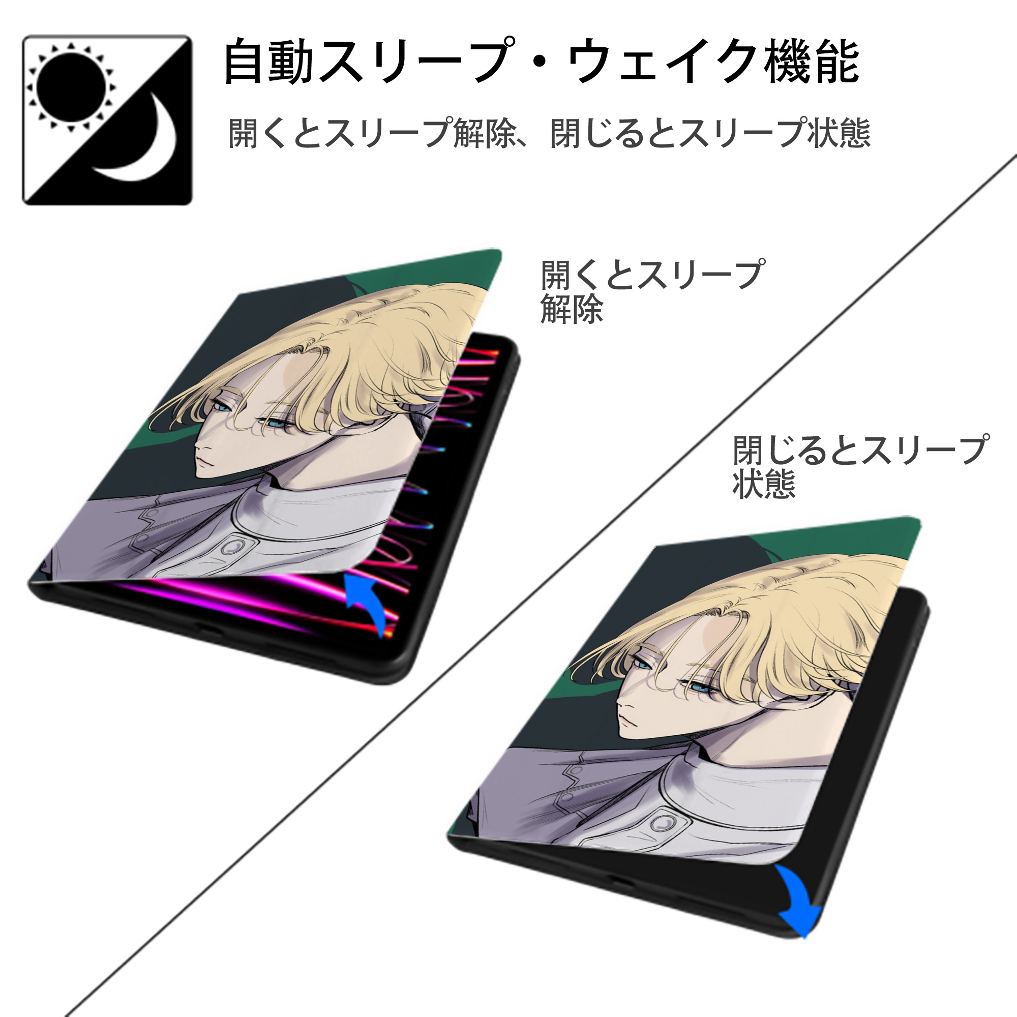 東京リベンジャーズ Tokyo Revengers IPad ケース ブック型 PUレザー TPU 耐衝撃 軽量 薄型 ペン収納なし 全面保護 IPad 各モデル対応