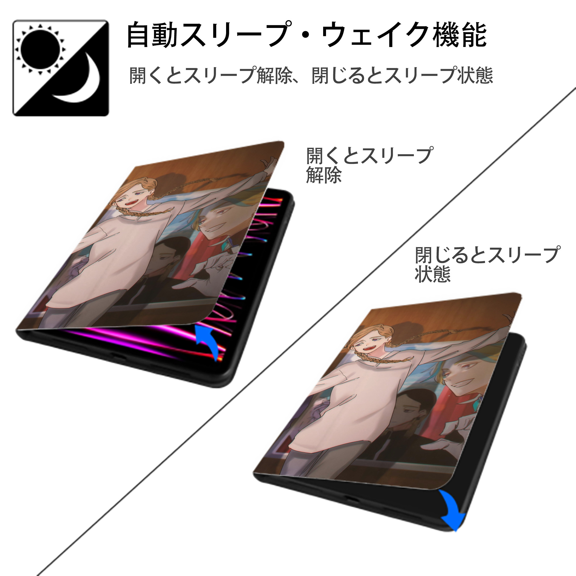 東京リベンジャーズ Tokyo Revengers IPad ケース ブック型 PUレザー TPU 耐衝撃 軽量 薄型 ペン収納なし 全面保護 IPad 各モデル対応