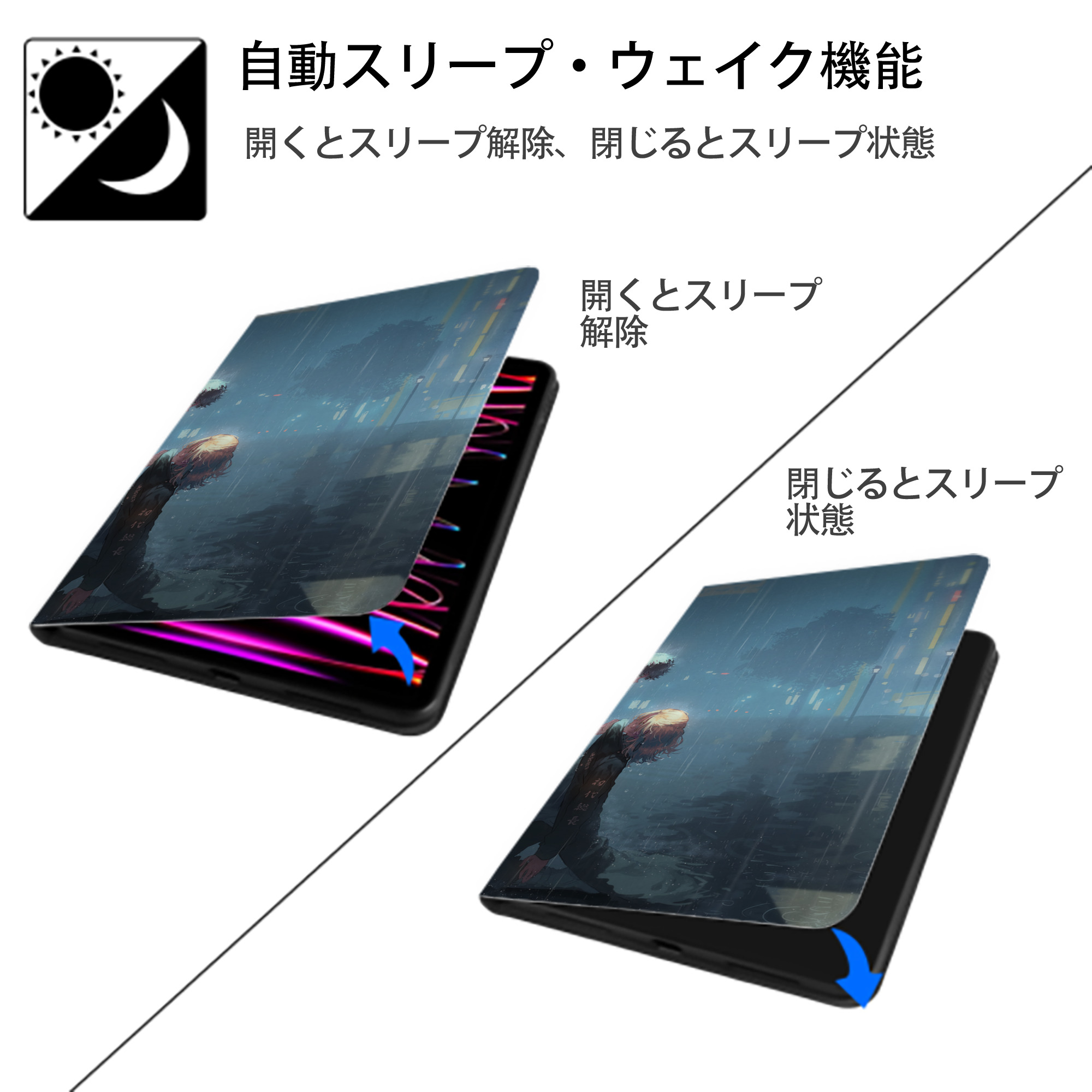 東京リベンジャーズ Tokyo Revengers IPad ケース ブック型 PUレザー TPU 耐衝撃 軽量 薄型 ペン収納なし 全面保護 IPad 各モデル対応