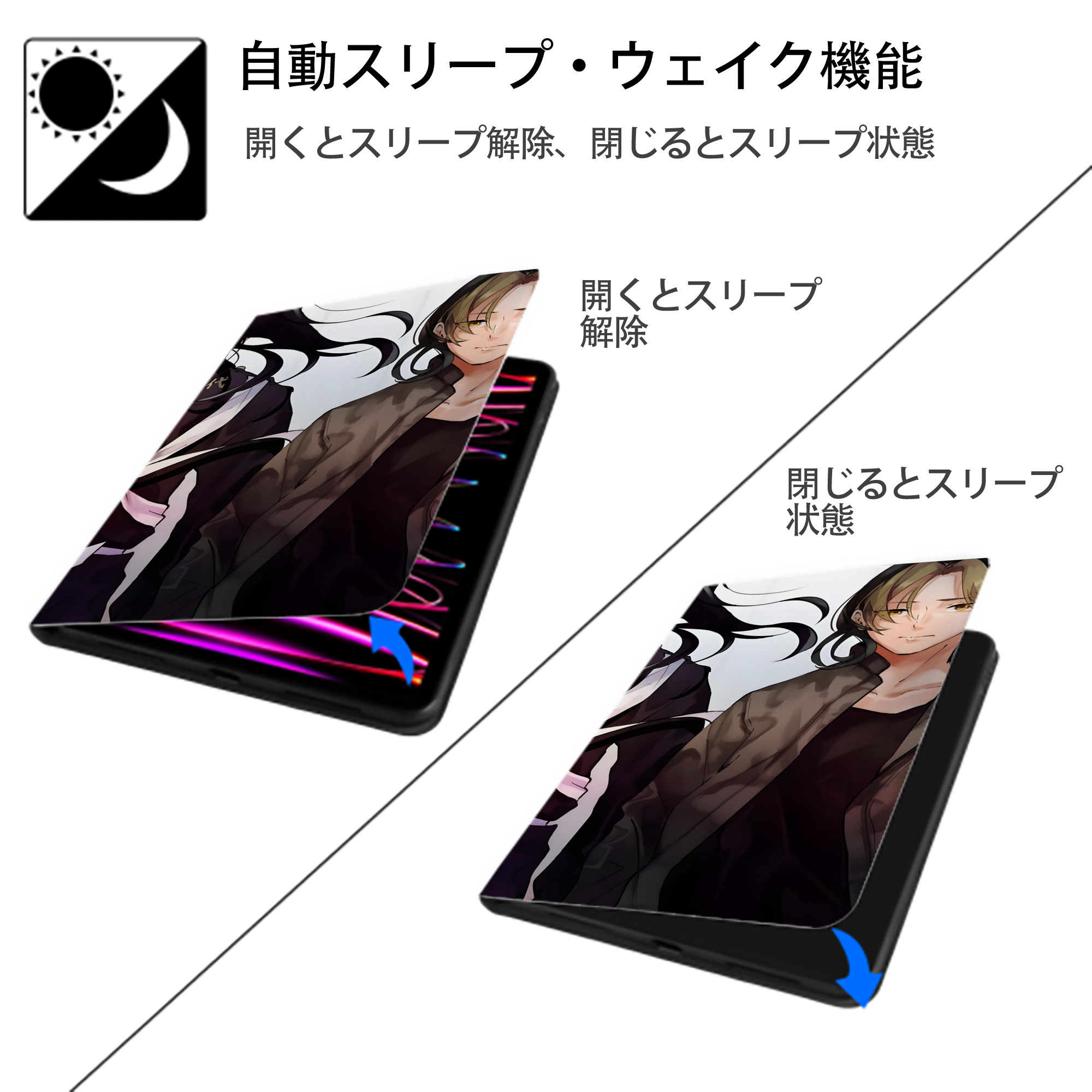 東京リベンジャーズ Tokyo Revengers IPad ケース ブック型 PUレザー TPU 耐衝撃 軽量 薄型 ペン収納なし 全面保護 IPad 各モデル対応