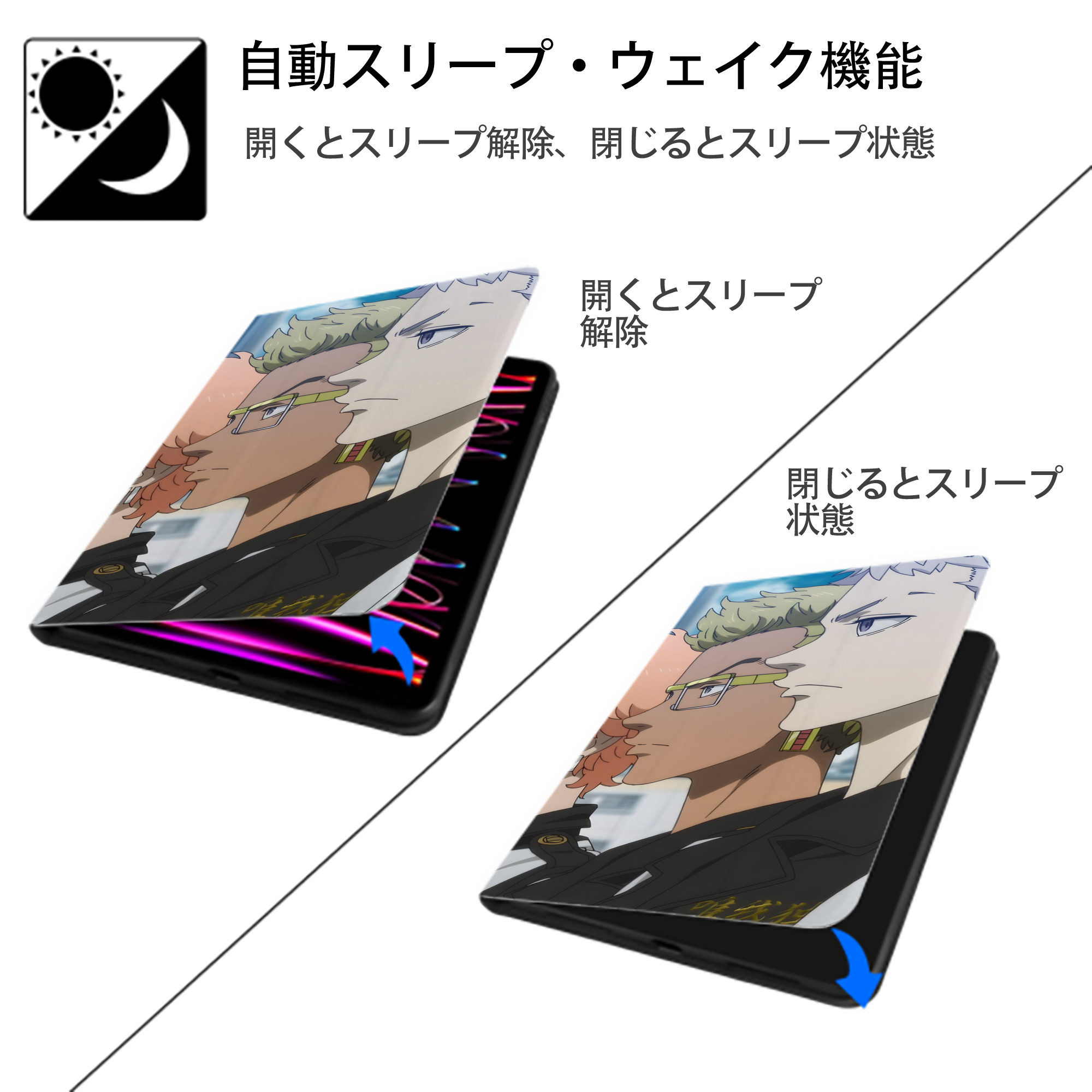 東京リベンジャーズ Tokyo Revengers IPad ケース ブック型 PUレザー TPU 耐衝撃 軽量 薄型 ペン収納なし 全面保護 IPad 各モデル対応