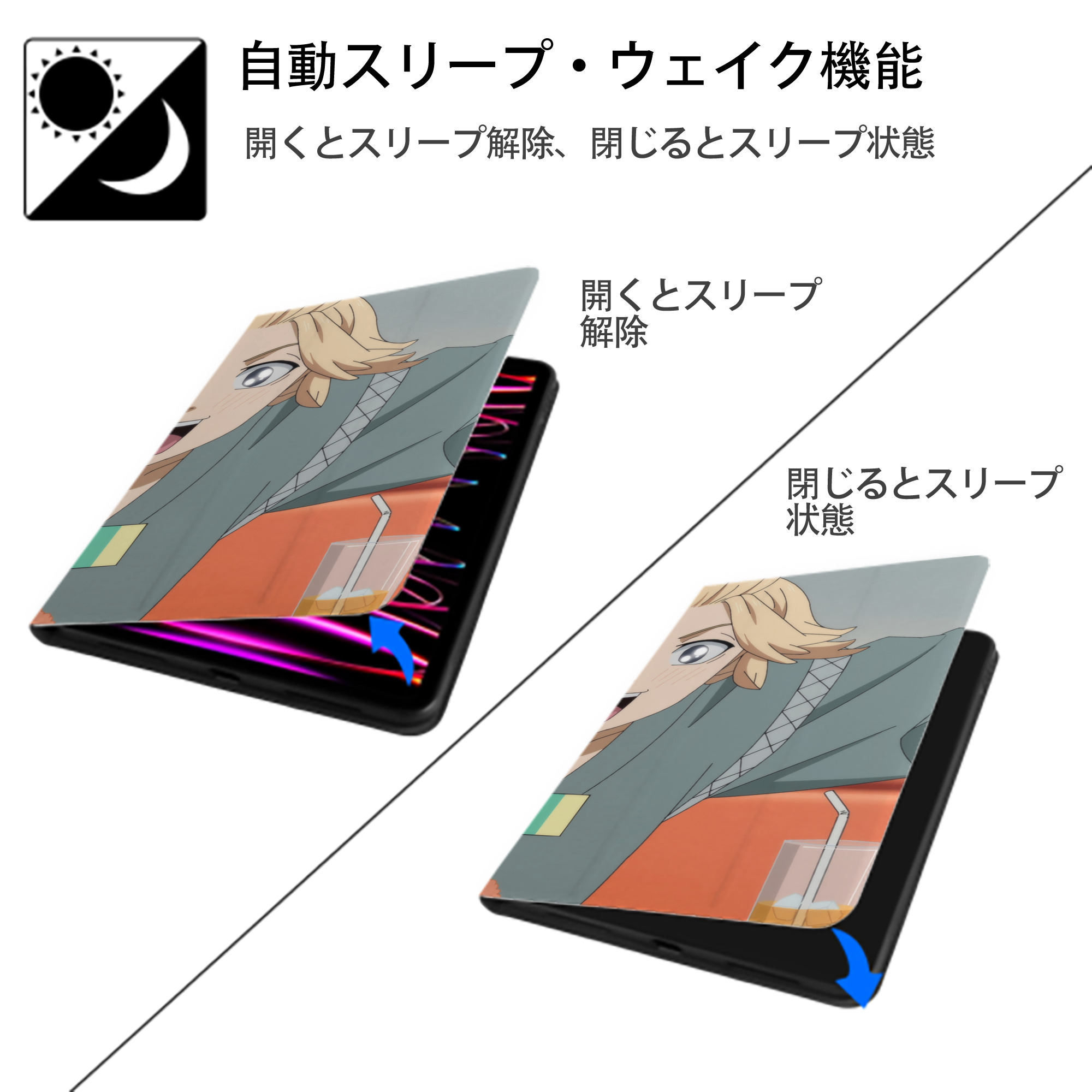 東京リベンジャーズ Tokyo Revengers IPad ケース ブック型 PUレザー TPU 耐衝撃 軽量 薄型 ペン収納なし 全面保護 IPad 各モデル対応