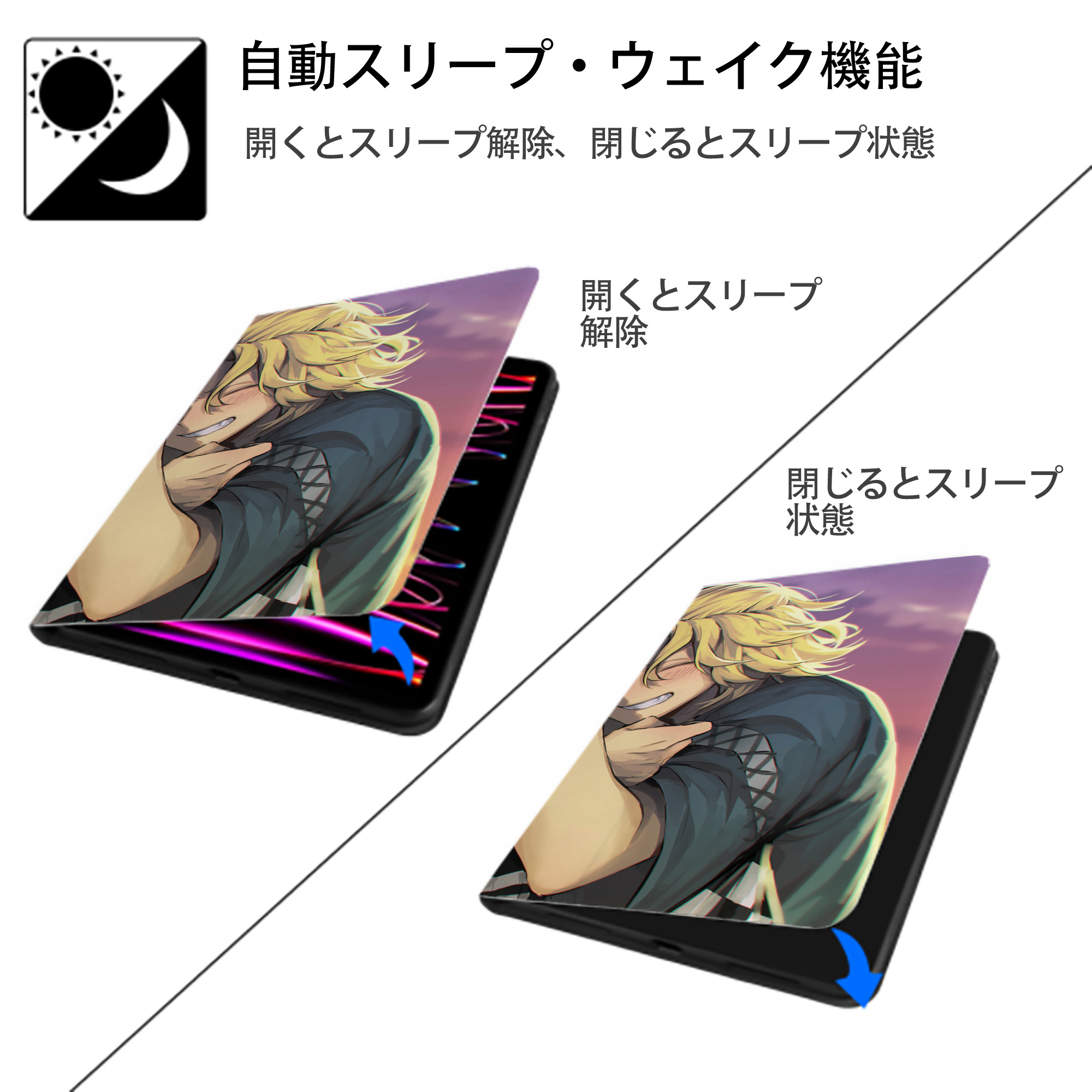 東京リベンジャーズ Tokyo Revengers IPad ケース ブック型 PUレザー TPU 耐衝撃 軽量 薄型 ペン収納なし 全面保護 IPad 各モデル対応