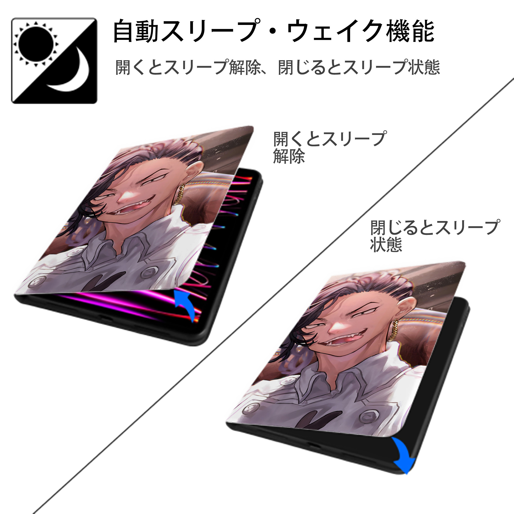 東京リベンジャーズ Tokyo Revengers IPad ケース ブック型 PUレザー TPU 耐衝撃 軽量 薄型 ペン収納なし 全面保護 IPad 各モデル対応