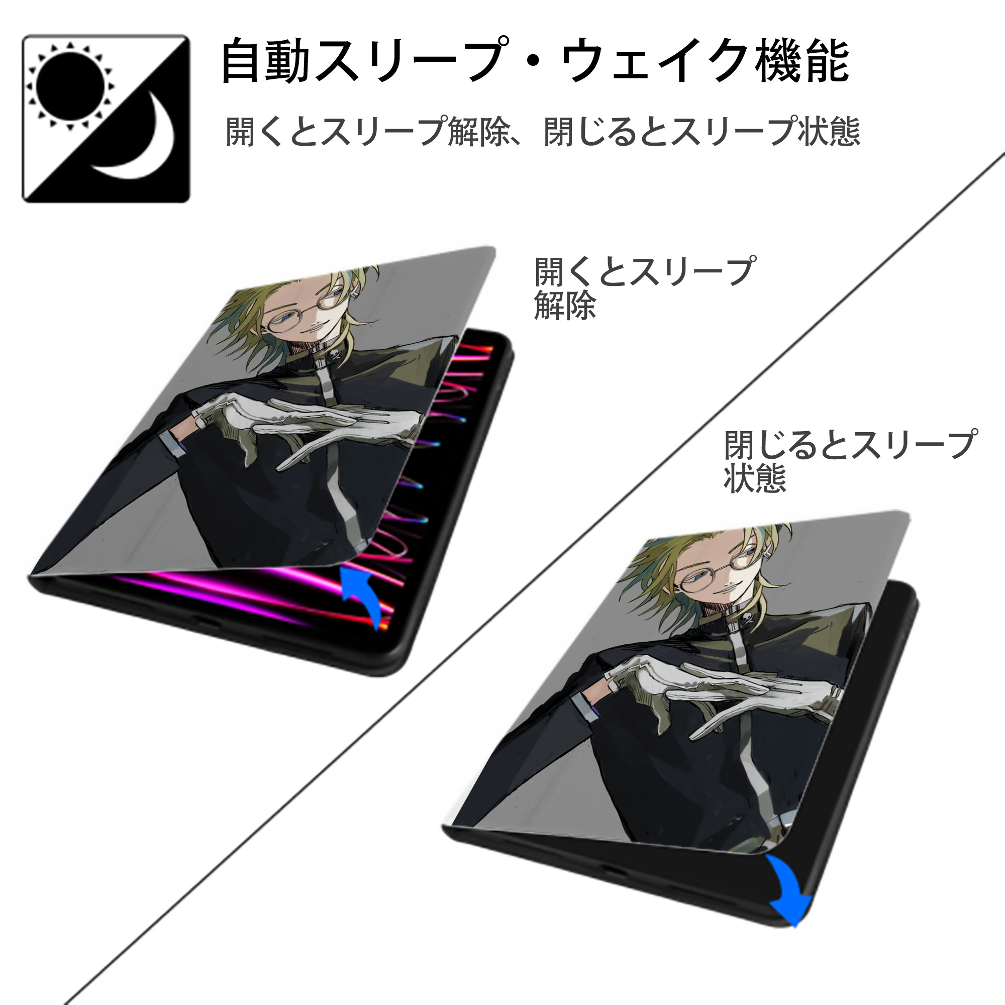 東京リベンジャーズ Tokyo Revengers IPad ケース ペン収納付き 三つ折りスタンド PUレザー×シリコン 対応機種9.5/10.5/10.9インチ