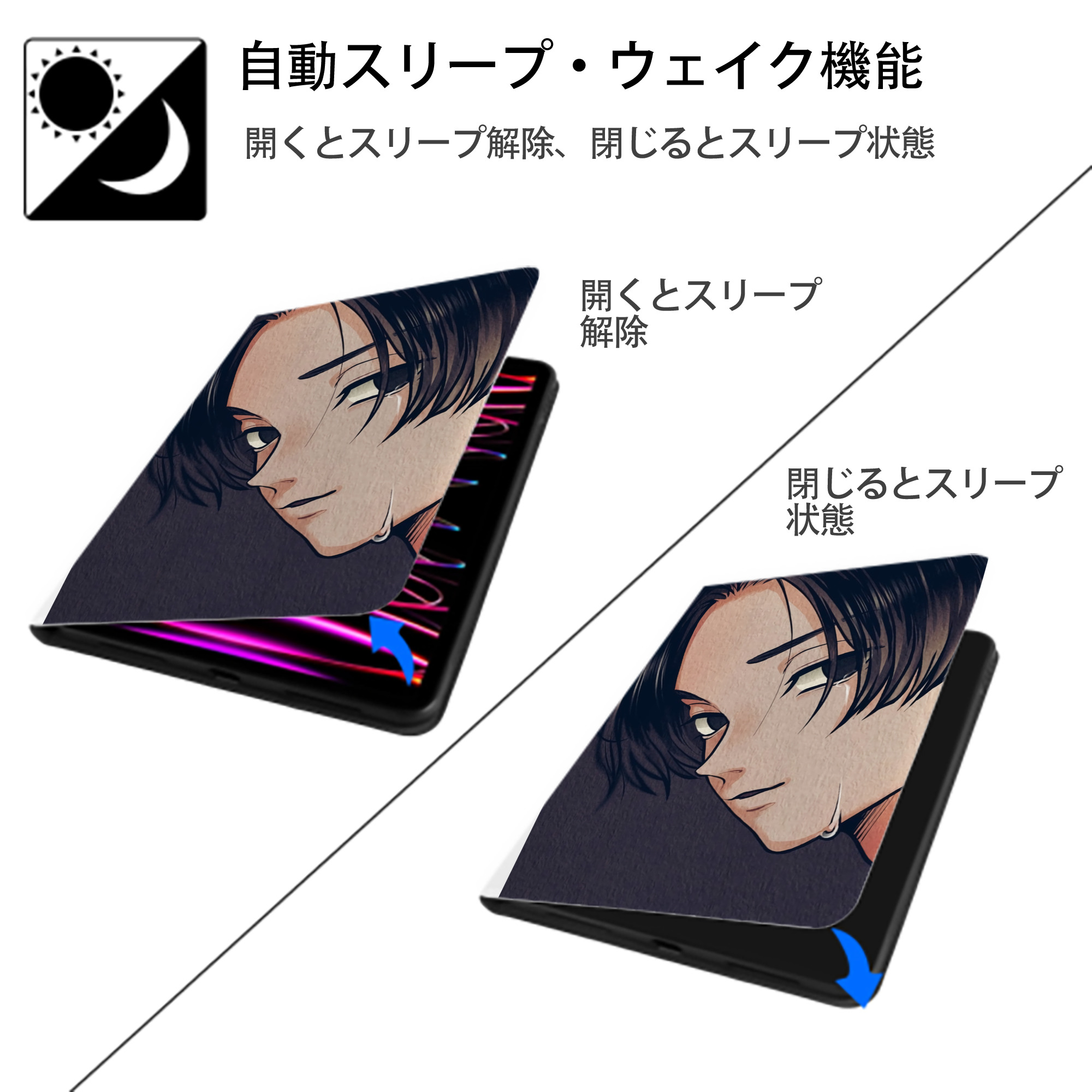 東京リベンジャーズ Tokyo Revengers IPad ケース ペン収納付き 三つ折りスタンド PUレザー×シリコン 対応機種9.5/10.5/10.9インチ