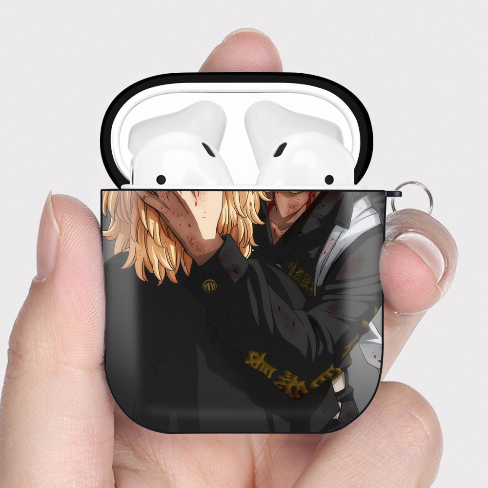 （画像用） 東京リベンジャーズ Tokyo Revengers AirPods 第2世代保護ケース ハードシェル ブラック 耐衝撃・防指紋・カラビナ付き