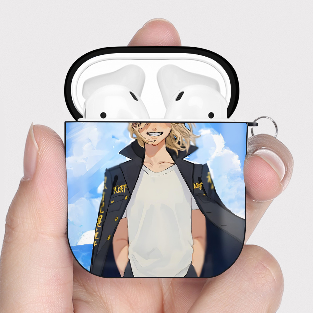 （画像用） 東京リベンジャーズ Tokyo Revengers AirPods 第2世代保護ケース ハードシェル ブラック 耐衝撃・防指紋・カラビナ付き