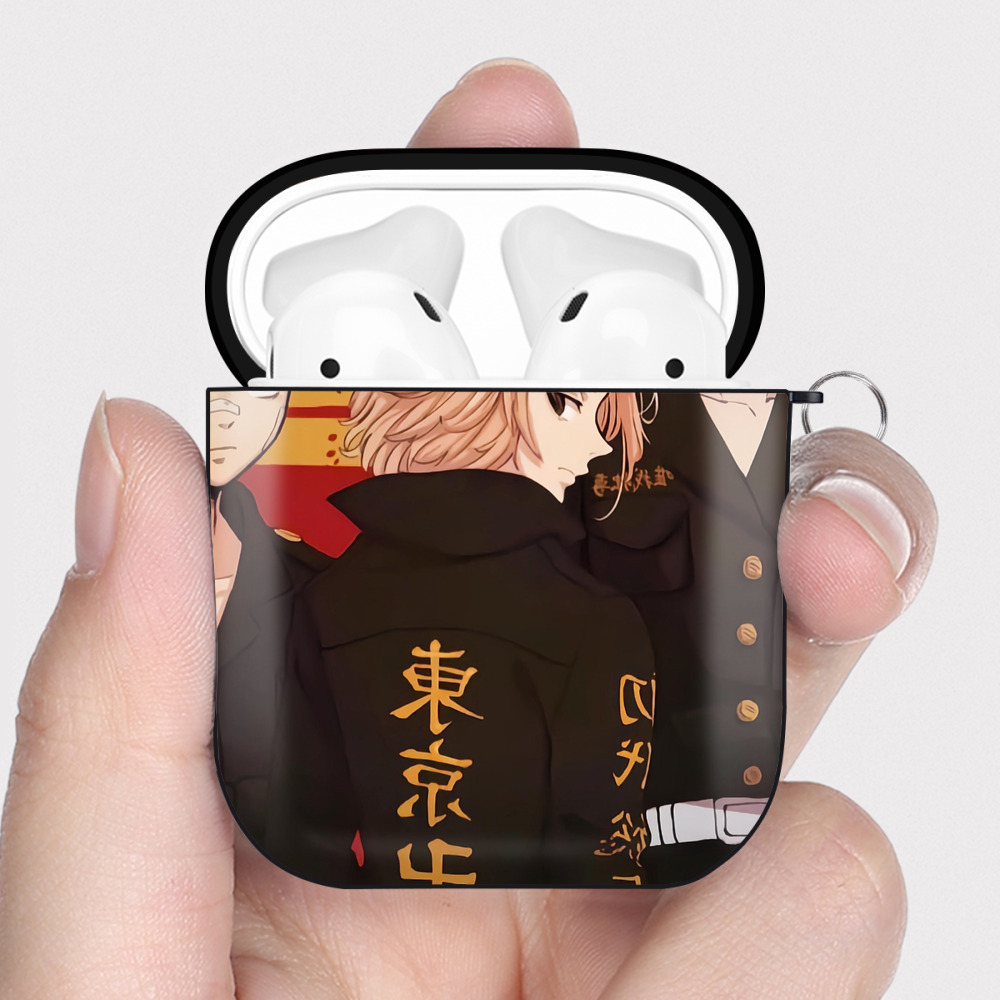 （画像用） 東京リベンジャーズ Tokyo Revengers AirPods 第2世代保護ケース ハードシェル ブラック 耐衝撃・防指紋・カラビナ付き
