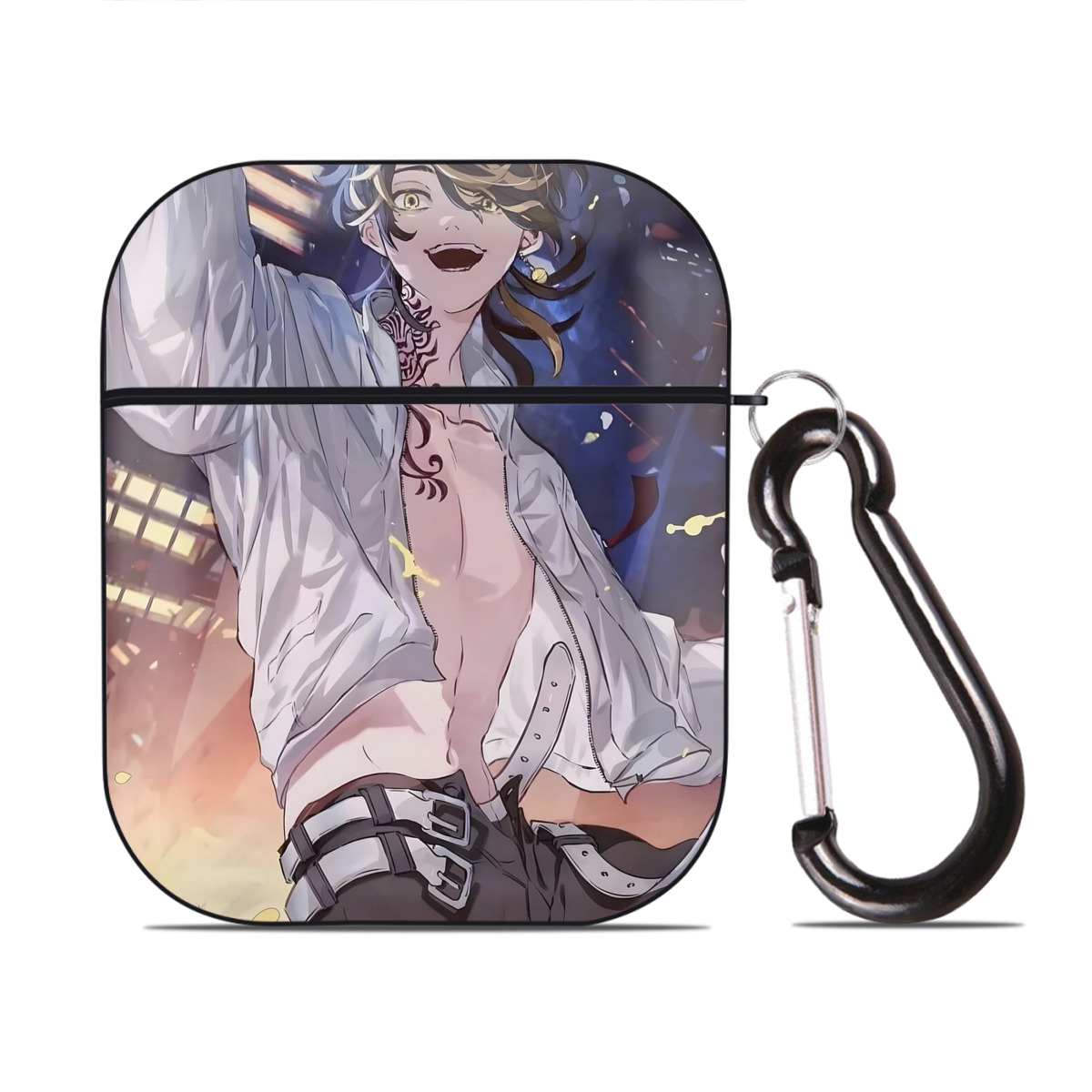 （画像用） 東京リベンジャーズ Tokyo Revengers AirPods 第2世代保護ケース ハードシェル ブラック 耐衝撃・防指紋・カラビナ付き
