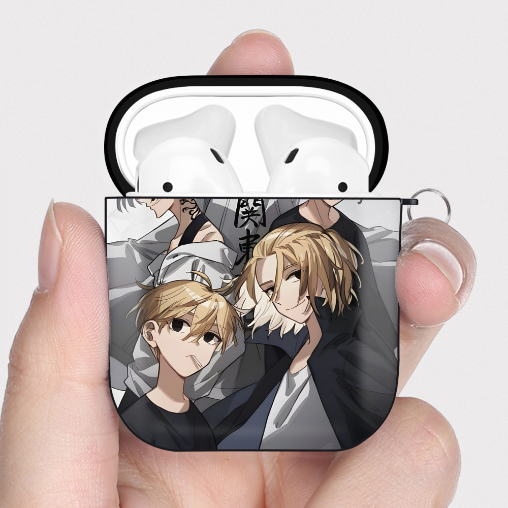（画像用） 東京リベンジャーズ Tokyo Revengers AirPods 第2世代保護ケース ハードシェル ブラック 耐衝撃・防指紋・カラビナ付き