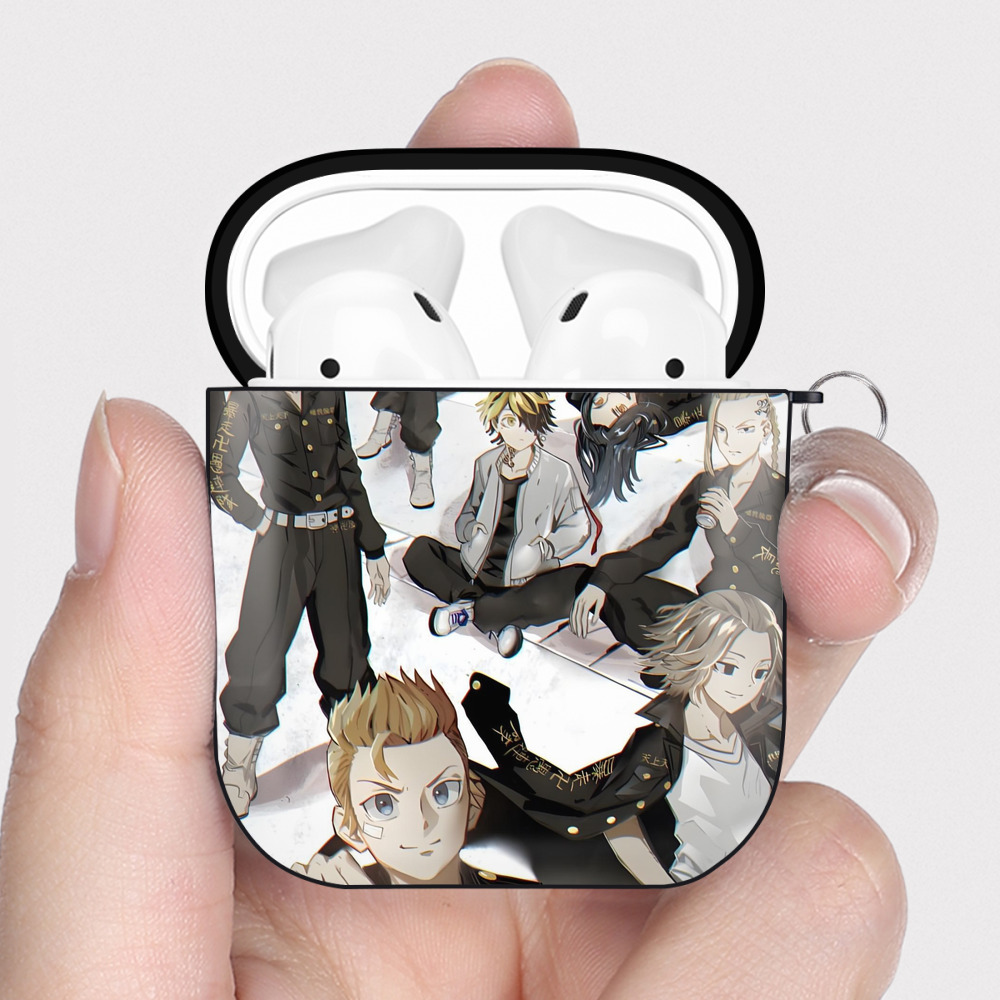 （画像用） 東京リベンジャーズ Tokyo Revengers AirPods 第2世代保護ケース ハードシェル ブラック 耐衝撃・防指紋・カラビナ付き