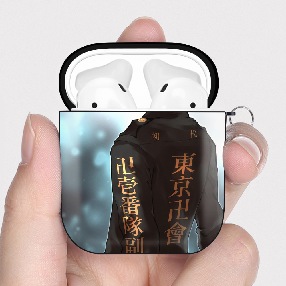 （画像用） 東京リベンジャーズ Tokyo Revengers AirPods 第2世代保護ケース ハードシェル ブラック 耐衝撃・防指紋・カラビナ付き