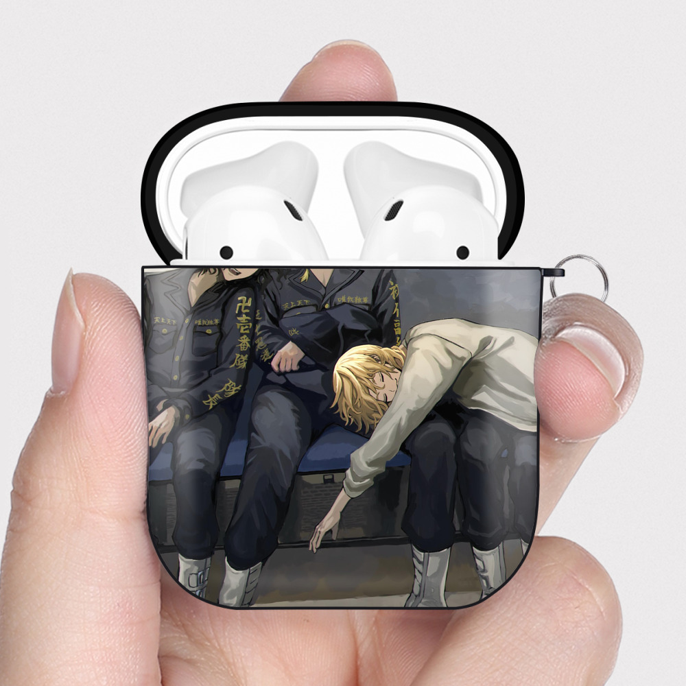 （画像用） 東京リベンジャーズ Tokyo Revengers AirPods 第2世代保護ケース ハードシェル ブラック 耐衝撃・防指紋・カラビナ付き