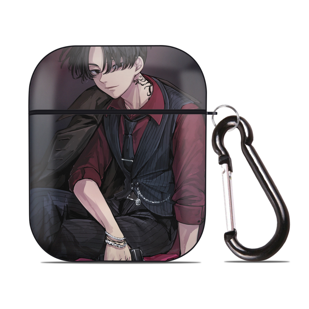 （画像用） 東京リベンジャーズ Tokyo Revengers AirPods 第2世代保護ケース ハードシェル ブラック 耐衝撃・防指紋・カラビナ付き