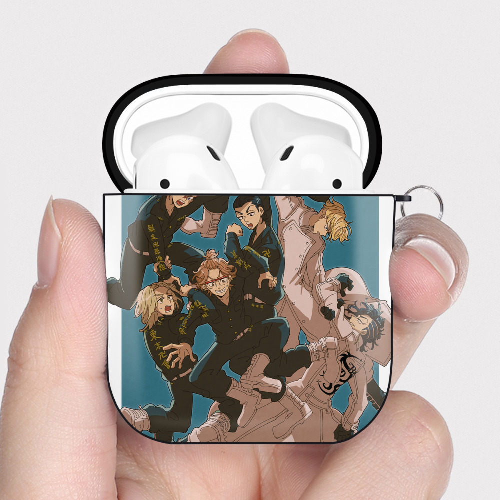 （画像用） 東京リベンジャーズ Tokyo Revengers AirPods 第2世代保護ケース ハードシェル ブラック 耐衝撃・防指紋・カラビナ付き