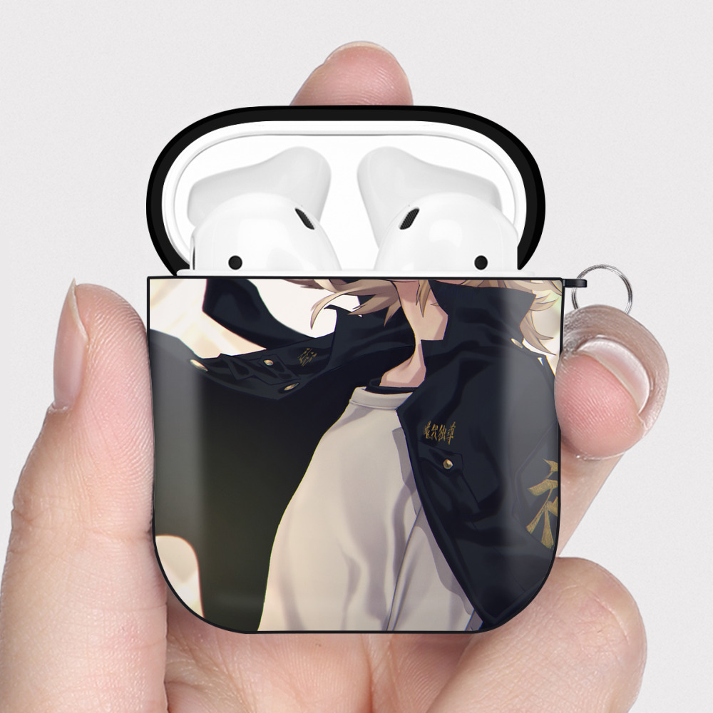 （画像用） 東京リベンジャーズ Tokyo Revengers AirPods 第2世代保護ケース ハードシェル ブラック 耐衝撃・防指紋・カラビナ付き