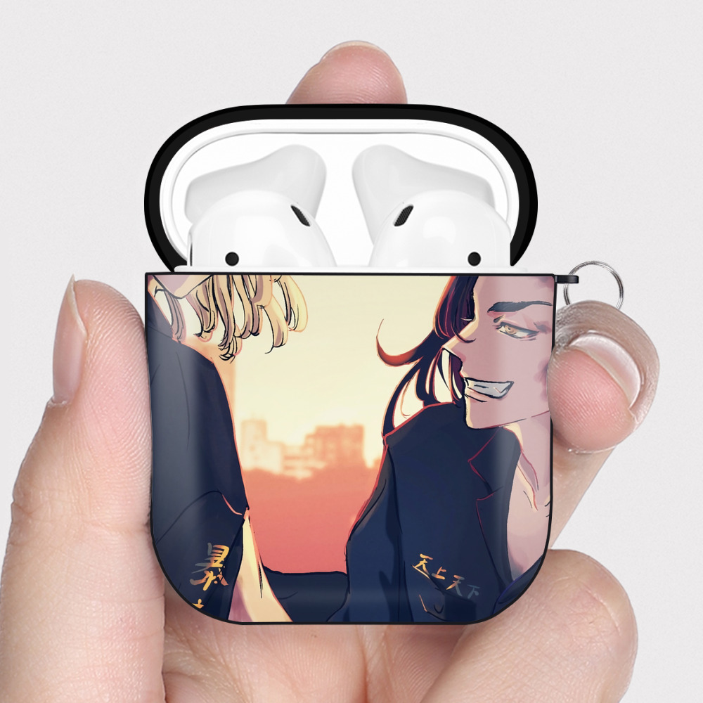 （画像用） 東京リベンジャーズ Tokyo Revengers AirPods 第2世代保護ケース ハードシェル ブラック 耐衝撃・防指紋・カラビナ付き