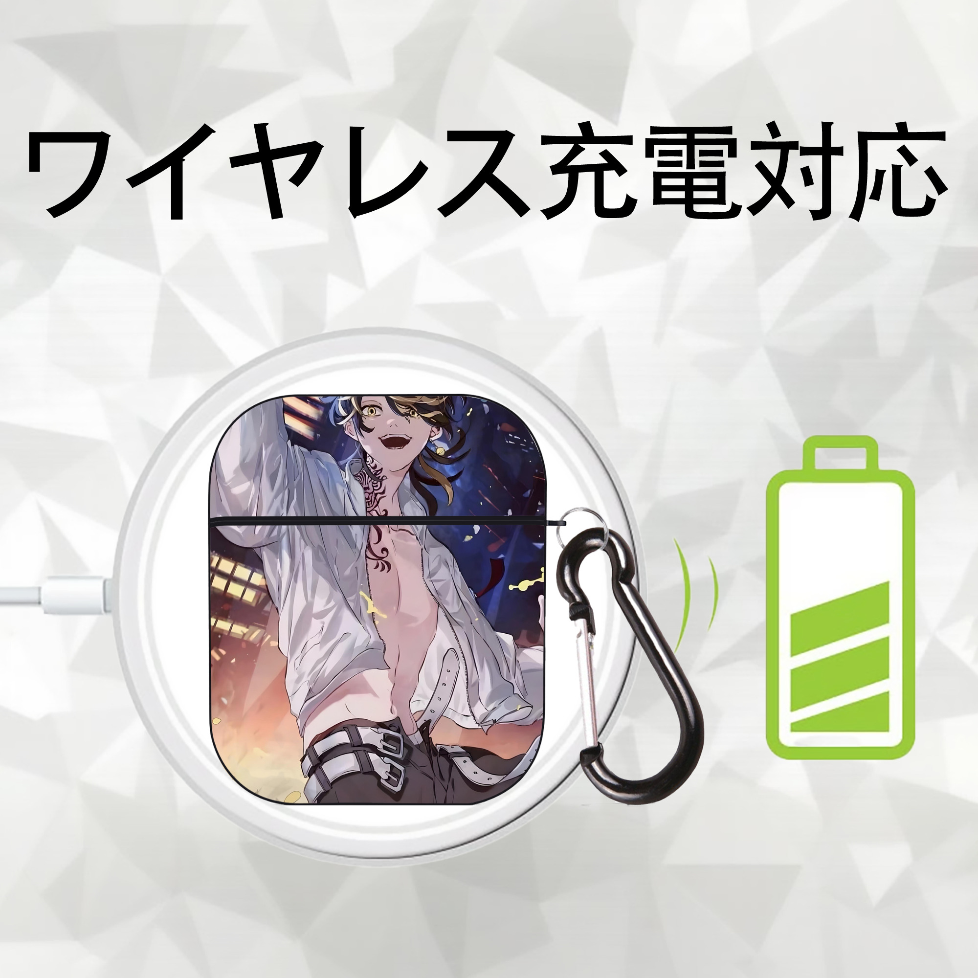 東京リベンジャーズ Tokyo Revengers AirPods 第2世代保護ケース ハードシェル ブラック 耐衝撃・防指紋・カラビナ付き
