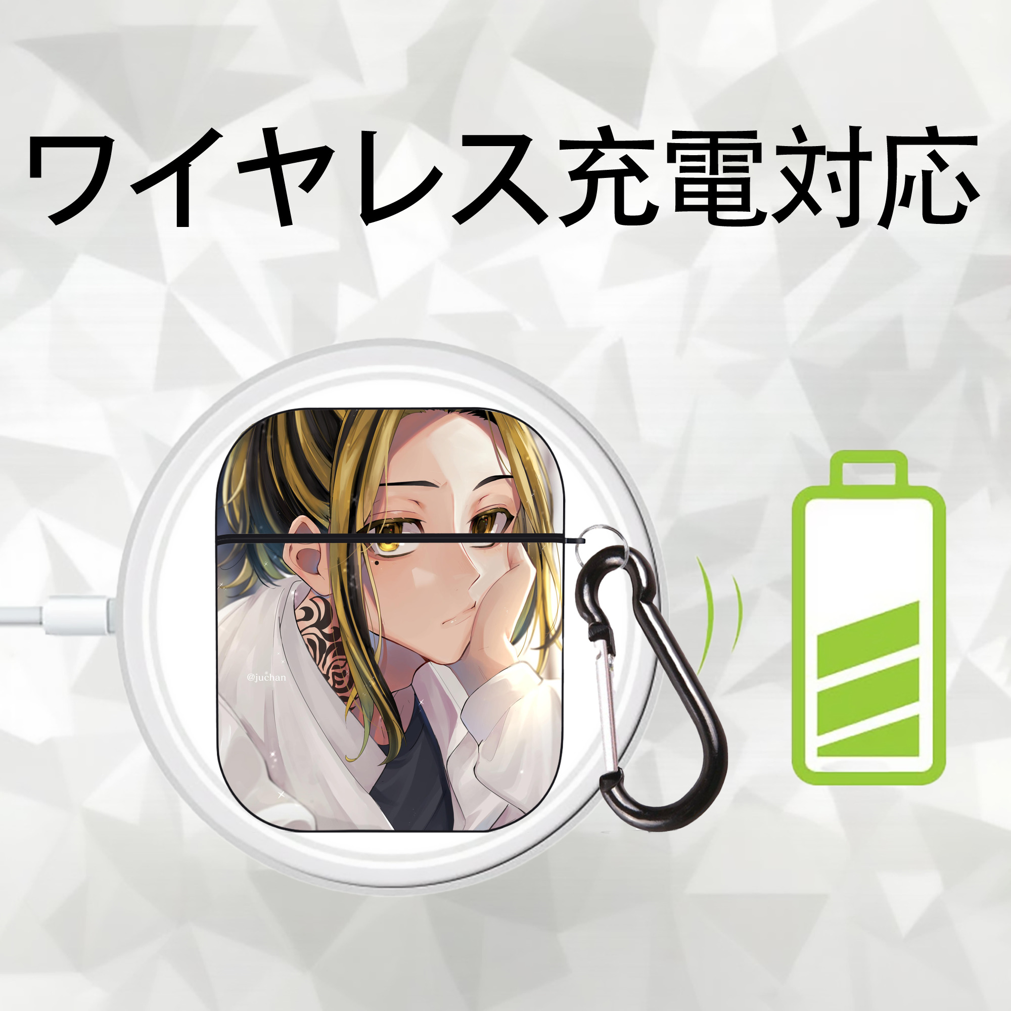 東京リベンジャーズ Tokyo Revengers AirPods 第2世代保護ケース ハードシェル ブラック 耐衝撃・防指紋・カラビナ付き