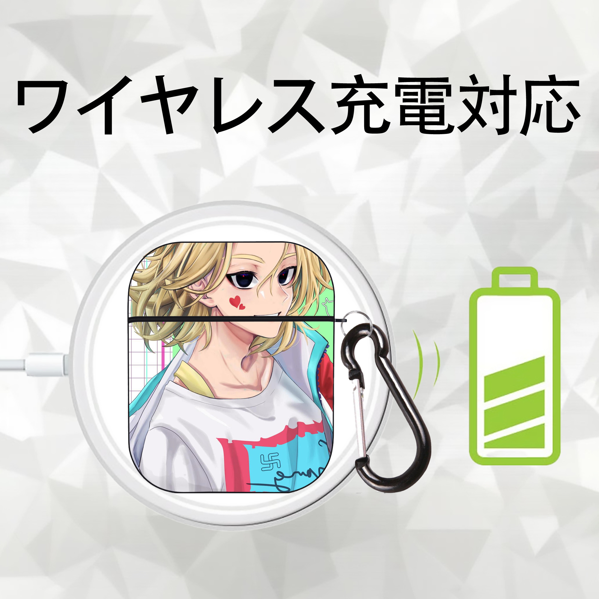 東京リベンジャーズ Tokyo Revengers AirPods 第2世代保護ケース ハードシェル ブラック 耐衝撃・防指紋・カラビナ付き