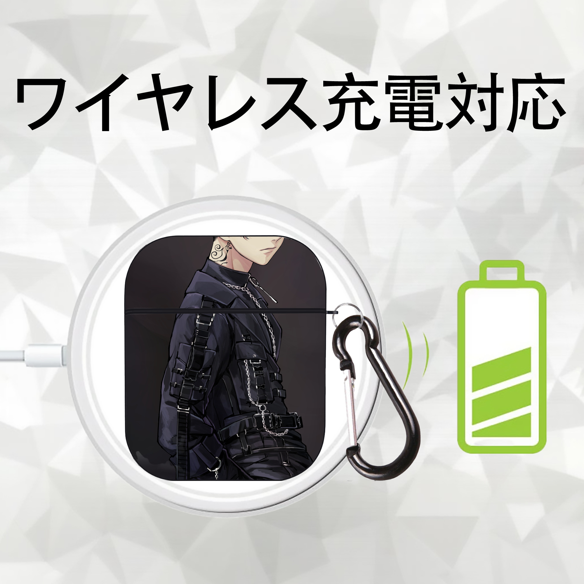 東京リベンジャーズ Tokyo Revengers AirPods 第2世代保護ケース ハードシェル ブラック 耐衝撃・防指紋・カラビナ付き
