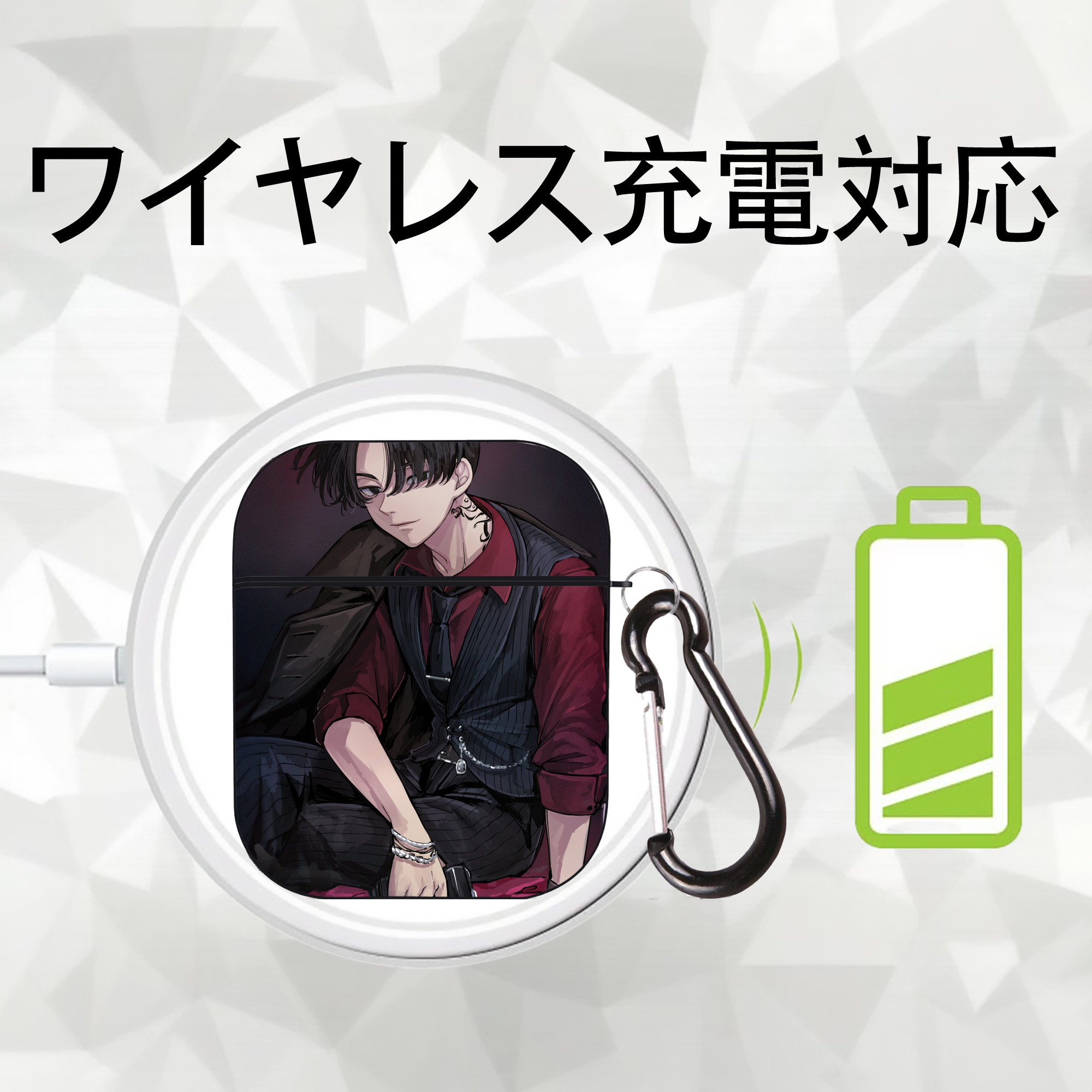 東京リベンジャーズ Tokyo Revengers AirPods 第2世代保護ケース ハードシェル ブラック 耐衝撃・防指紋・カラビナ付き