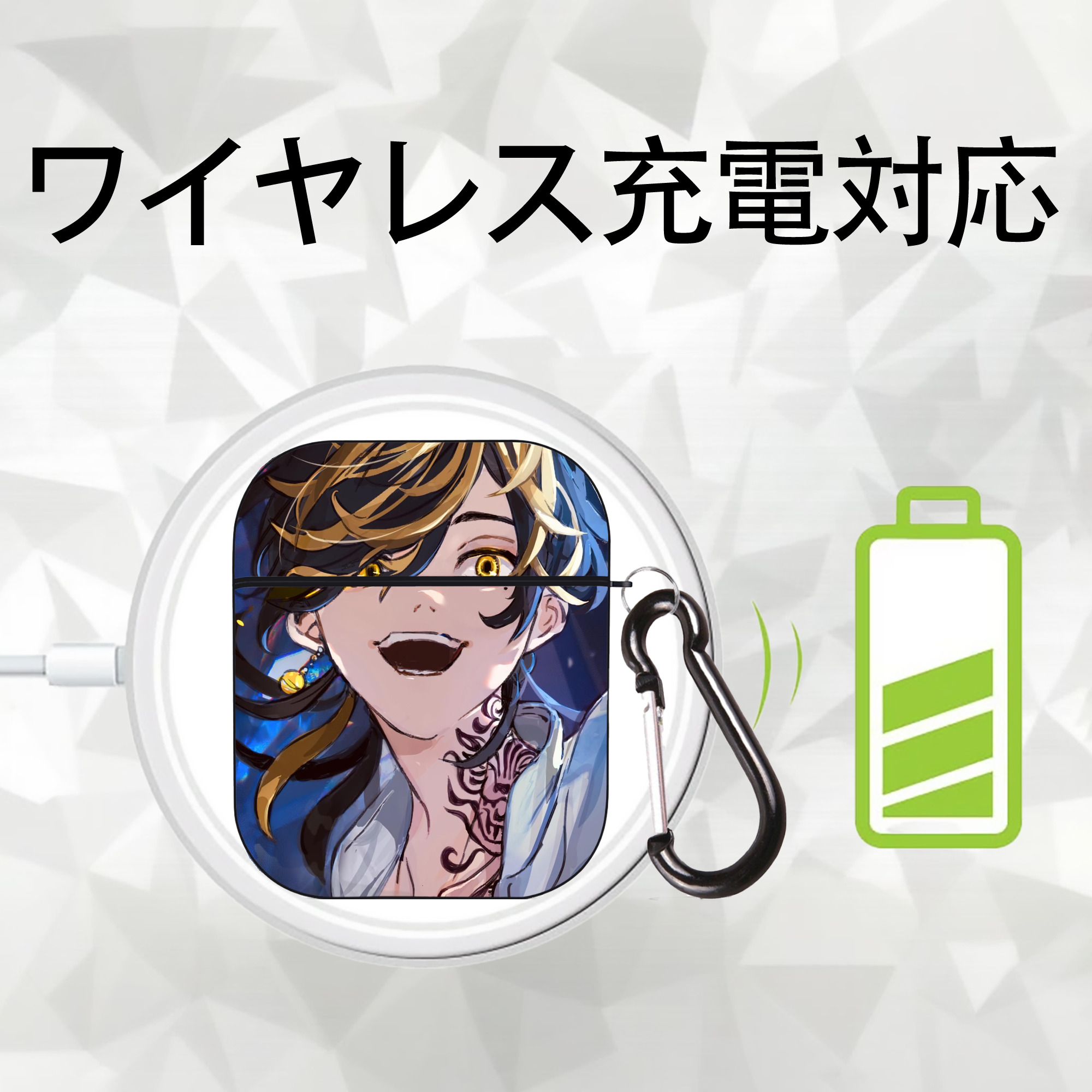 東京リベンジャーズ Tokyo Revengers AirPods 第2世代保護ケース ハードシェル ブラック 耐衝撃・防指紋・カラビナ付き